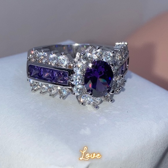 1.25ct Amethyst Zircon Micro Paved Halo Bling Ring - Picture 4 of 10